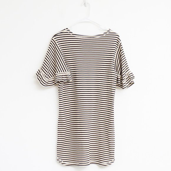 SALE SEE BY CHLOÉ Striped Jersey Dress Ruffle Sleeve Beige L - Picture 2 of 6